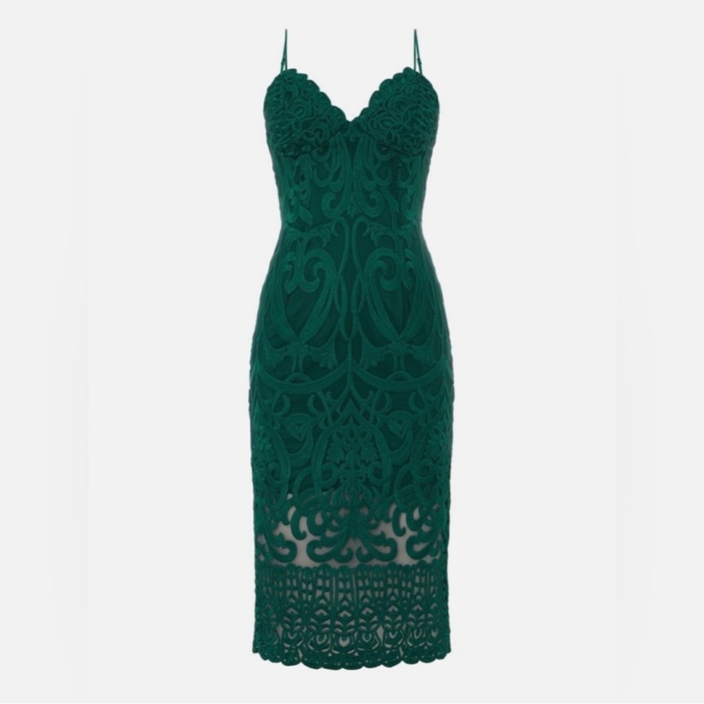 Bardot Green Sheath Midi Dress with Sweetheart Neckline